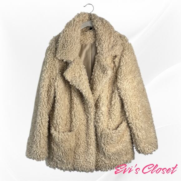 H&M Women's Jacket Sz L Faux FurTeddy Bear Off White Snap Button. - Picture 4 of 10